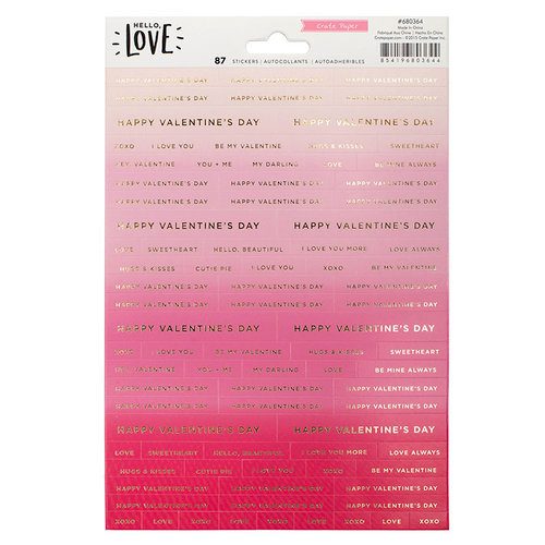 Crate Paper - Hello Love Collection - Cardstock Stickers with Foil Accents - Phrases