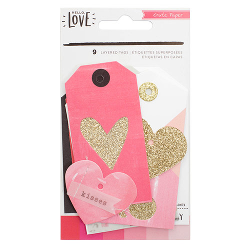 Crate Paper - Hello Love Collection - Layered Tags with Glitter Accents