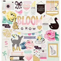 Crate Paper - Maggie Holmes Collection - Bloom - 12 x 12 Chipboard Stickers with Glitter Accents