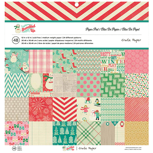 American Crafts - Crate Paper - Bundled Up Collection - Christmas - 12 x 12 Paper Pad