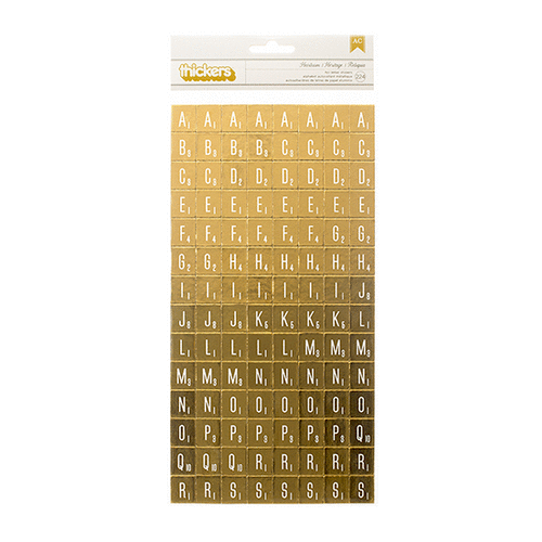 Crate Paper - Flea Market Collection - Thickers - Foil Chipboard Tile Alphabet Stickers - Gold