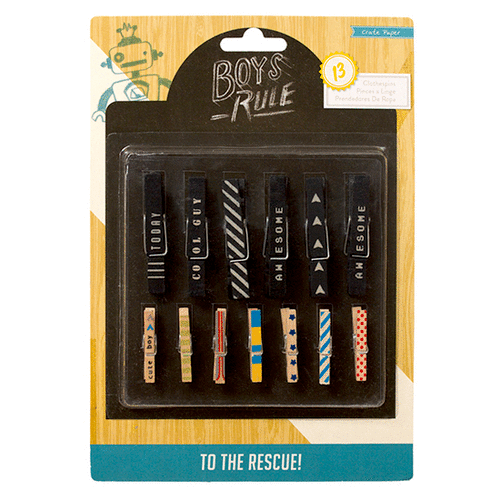 American Crafts - Crate Paper - Boys Rule Collection - Clothespins - Chalkboard