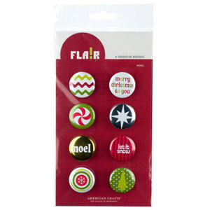 American Crafts - Flair - Christmas - 8 Adhesive Badges - Noel, CLEARANCE