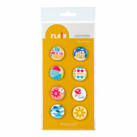 American Crafts - Heat Wave Collection - Flair - 8 Adhesives Badges - Day In The Sun, CLEARANCE