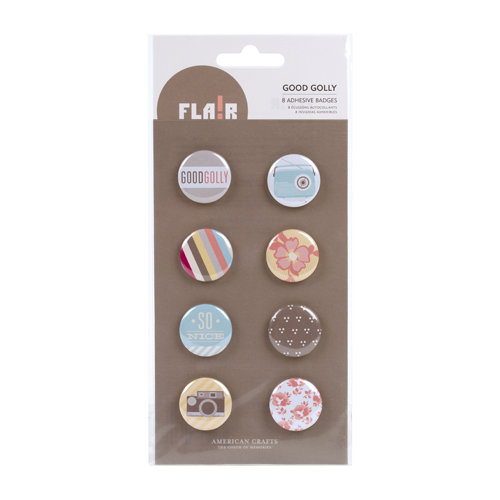American Crafts - Peachy Keen Collection - Flair - 8 Adhesive Badges - Good Golly
