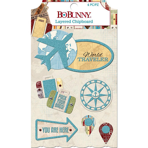 BoBunny - World Traveler Collection - Layered Chipboard Stickers