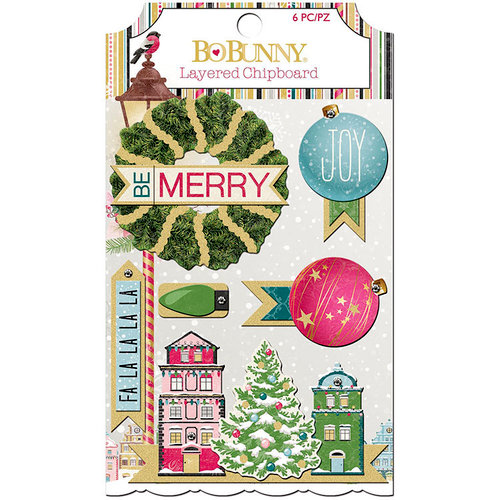 BoBunny - Christmas in the Village Collection - Layered Chipboard Stickers