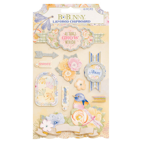 BoBunny - Harmony Collection - Layered Chipboard Stickers with Glitter Accents