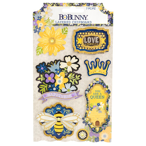 Bo Bunny - Bee-utiful You Collection - Layered Chipboard Stickers with Glitter Accents