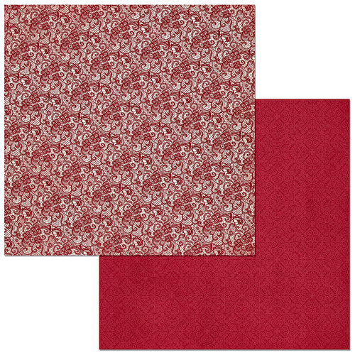 BoBunny - Double Dot Designs Collection - 12 x 12 Double Sided Paper - Lace - Cranberry