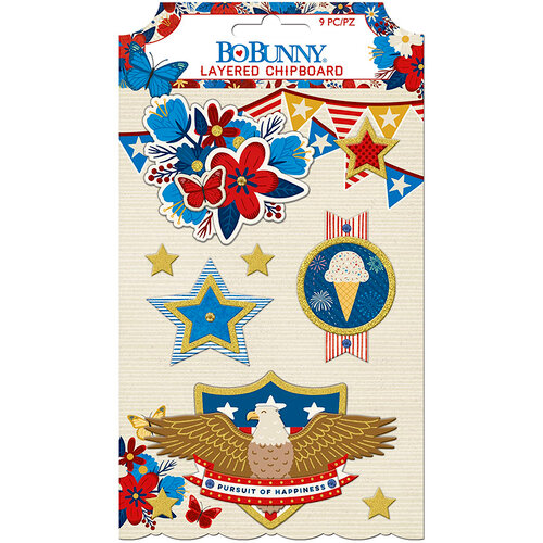 BoBunny - Celebrating Freedom Collection - Layered Chipboard Stickers with Glitter Accents