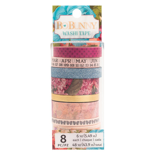BoBunny - Time And Place Collection - Washi Tape - Matte Gold Foil and Blue Glitter Accents