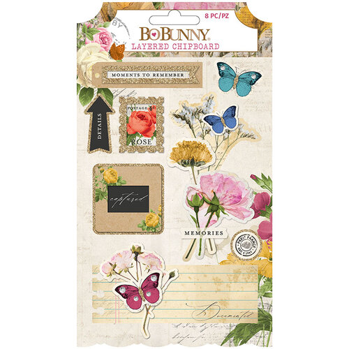 BoBunny - Botanical Journal Collection - Layered Chipboard with Glitter Accents