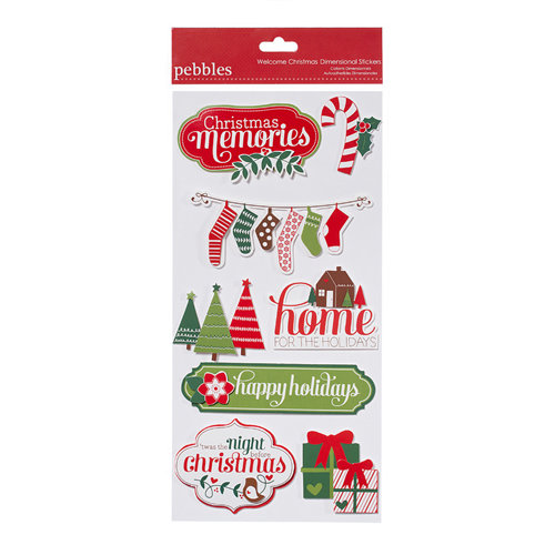 American Crafts - Pebbles - Welcome Christmas Collection - 3 Dimensional Stickers - Phrase and Icon