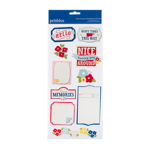 American Crafts - Pebbles - Fresh Goods Collection - 3 Dimensional Stickers - Phrases and Icons