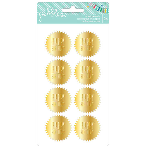 Pebbles - Birthday Wishes Collection - Cardstock Stickers - Envelope Seals - Gold