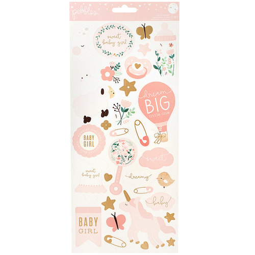 Pebbles - Night Night Collection - Cardstock Stickers with Foil Accents - Girl