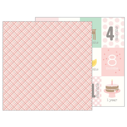 Pebbles - Lullaby Collection - 12 x 12 Double Sided Paper - Baby Girl Plaid