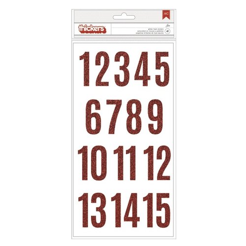 Pebbles - Merry Merry Collection - Christmas - Thickers - Printed Chipboard - Numbers - Red Glitter