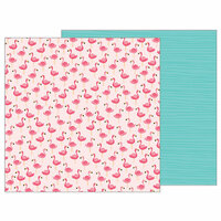 Pebbles - Sunshiny Days Collection - 12 x 12 Double Sided Paper - Pink Flamingos