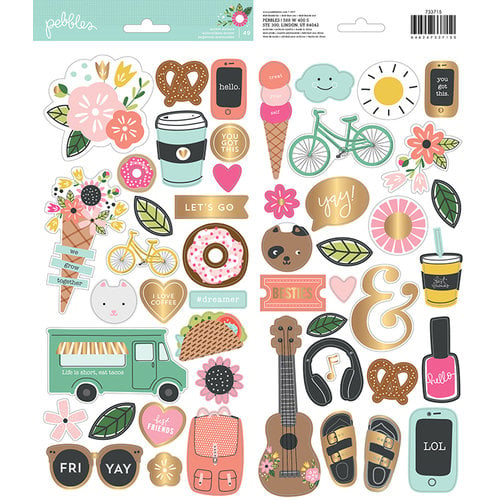 Pebbles - Girl Squad Collection - Cardstock Stickers with Foil Accents