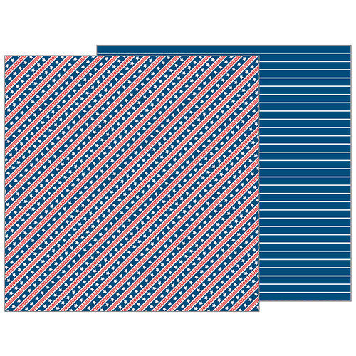 Pebbles - Land That I Love Collection - 12 x 12 Double Sided Paper - Start Stripes Forever