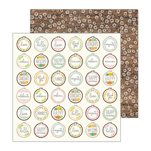 Pebbles - My Bright Life Collection - 12 x 12 Double Sided Paper - Cross Stitched