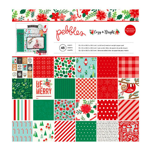 Pebbles - Cozy and Bright Collection - Christmas - 12 x 12 Paper Pad with Glitter Accents