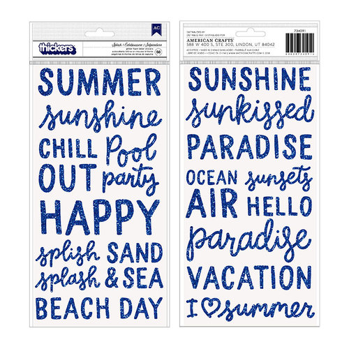 Pebbles - Oh Summertime Collection - Thickers - Foam - Blue Glitter - Phrase and Icons