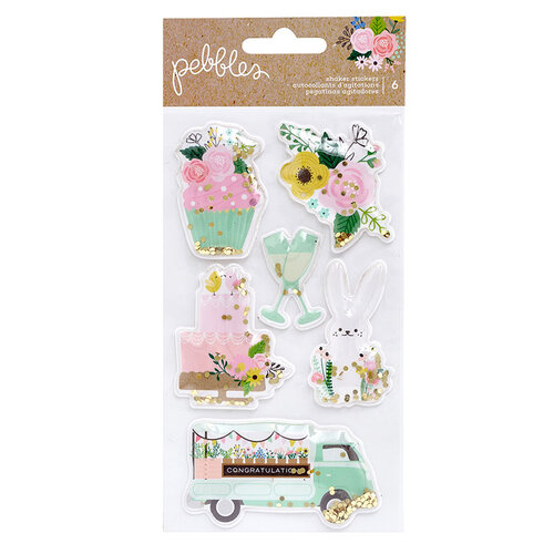 Pebbles - Lovely Moments Collection - Shaker Stickers - Iridescent Glitter Accents