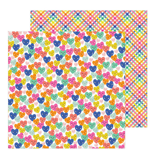 Pebbles - Live Life Happy Collection - 12 x 12 Double Sided Paper - Smiling Hearts