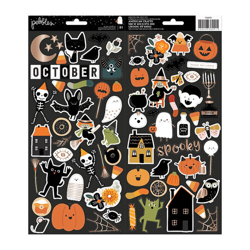 Pebbles - Spoooky Collection - 6 x 12 Cardstock Stickers with Gold Foil Accents