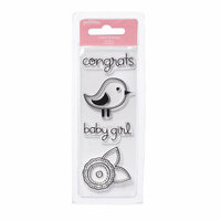 American Crafts - Pebbles - New Addition Girl Collection - Clear Acrylic Stamps