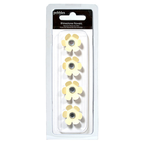 American Crafts - Pebbles - Basics Collection - Rhinestone Flowers - Cream