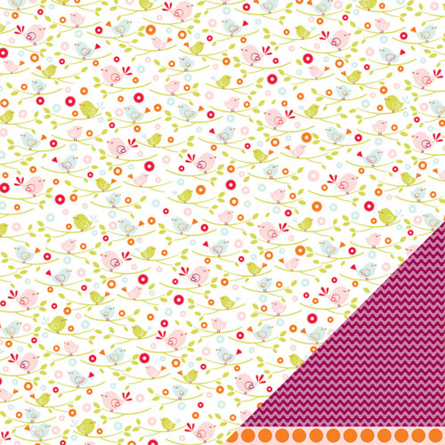 American Crafts - Pebbles - Happy Go Lucky Collection - 12 x 12 Double Sided Paper with Varnish Accents - Chirpy