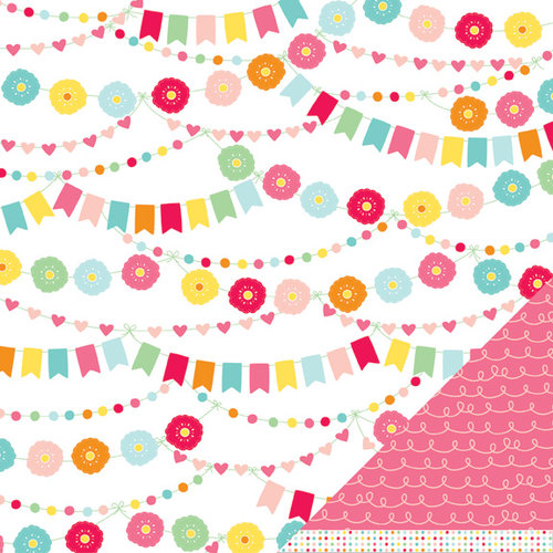 American Crafts - Pebbles - Hip Hip Hooray Collection - 12 x 12 Double Sided Glitter Paper - Let's Party