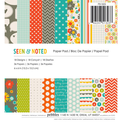 American Crafts - Pebbles - Seen and Noted Collection - 6 x 6 Paper Pad