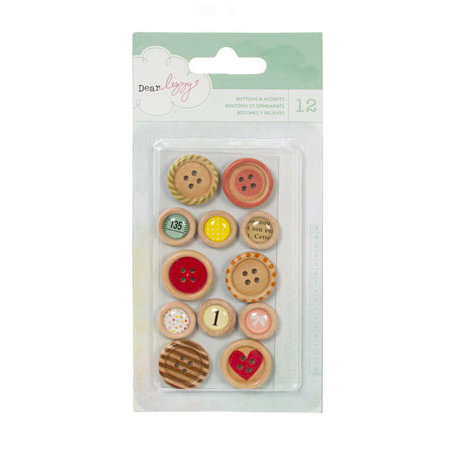 American Crafts - Dear Lizzy Neapolitan Collection - Wooden Buttons with Epoxy Accents