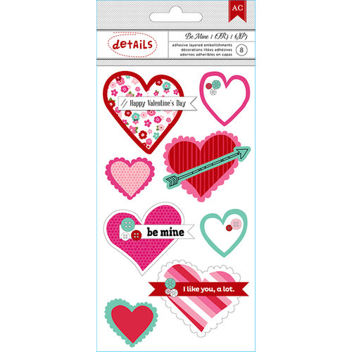 American Crafts Paper - XOXO Collection - Details - 3 Dimensional Stickers - Hearts
