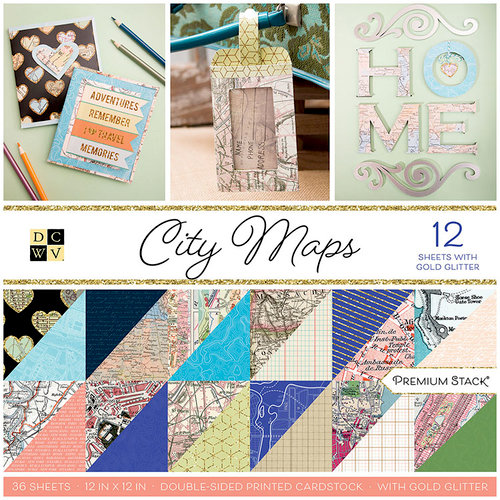 Die Cuts with a View - City Maps Collection - Glitter Paper Stack - 12 x 12