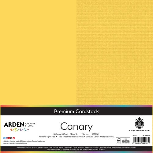 Arden Creative Studio - Premium Cardstock Collection - 12 x 12 - Canary - 20 Sheets