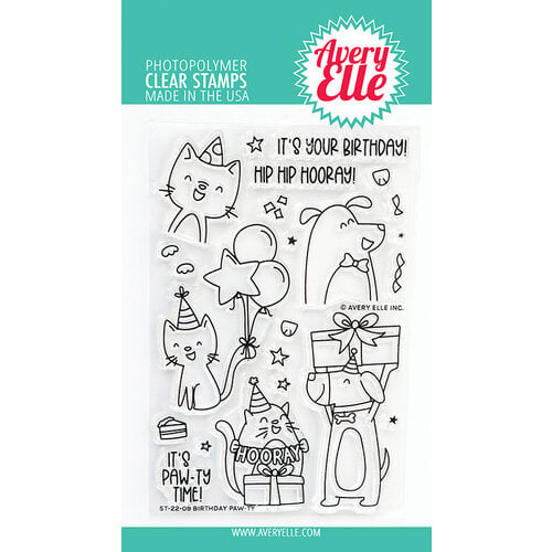 Avery Elle - Clear Photopolymer Stamps - Birthday Paw-ty