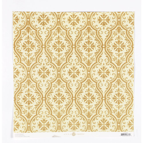 Anna Griffin - Fleur Rouge Collection - 12 x 12 Flocked Paper - Gold Damask