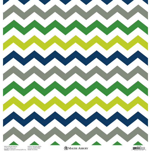 Anna Griffin - Gabbie Collection - 12 x 12 Silver Foiled Paper - Zig Zag Green