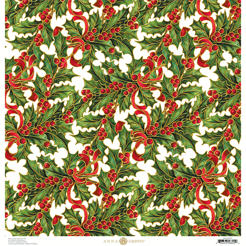 Anna Griffin - Yuletide Greetings Collection - Christmas - 12 x 12 Paper - Holly