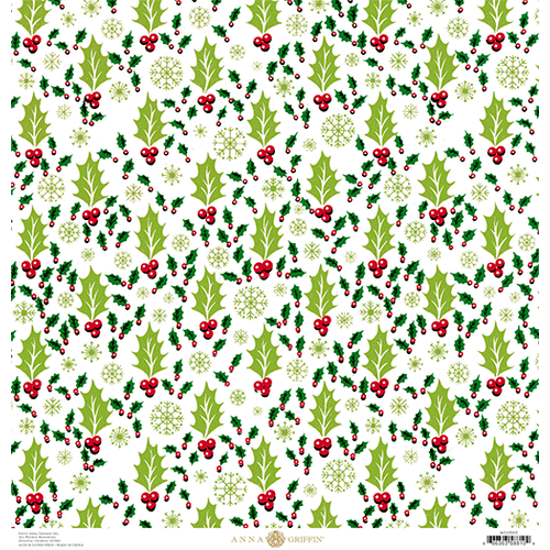 Anna Griffin - Christmas Kitsch Collection - 12 x 12 Paper - Holly