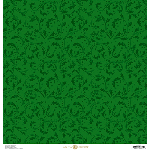 Anna Griffin - Emerald Forest Collection - Christmas - 12 x 12 Paper - Holly Swirls