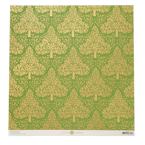 Anna Griffin - Emerald Forest Collection - Christmas - 12 x 12 Paper with Foil Accents - Gold Trees