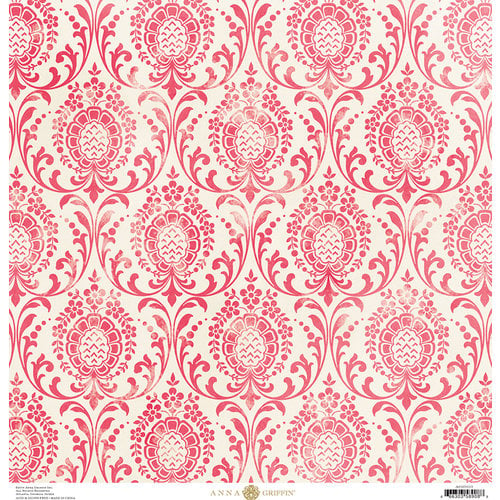 Anna Griffin - Madison Collection - 12 x 12 Paper - Damask Distress - Cherry