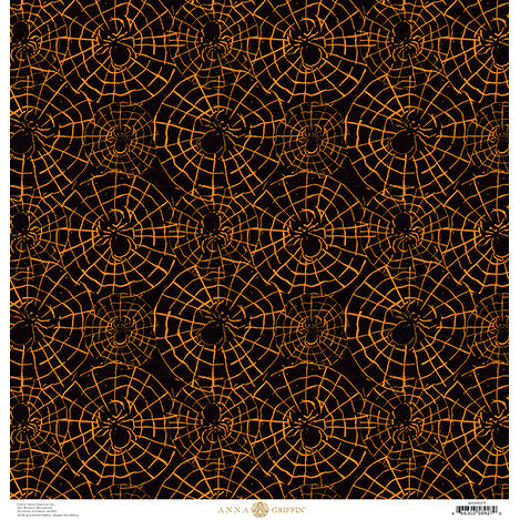 Anna Griffin - Battastic Collection - Halloween - 12 x 12 Paper - Spiderwebs - Orange